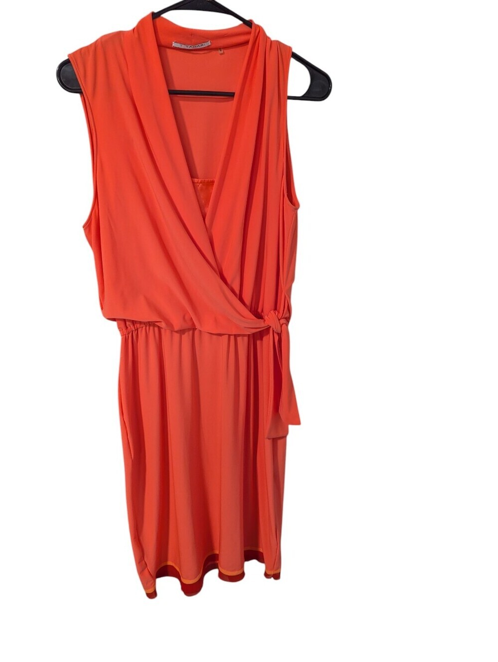 Tahari ,Sleeveless Hollier Midi Dress in Bright Orange, Size M